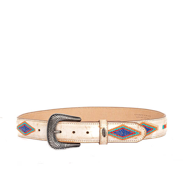 Ceinture en cuir PuntoCruz Rustik Beige Mexicana