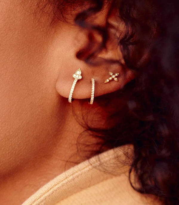 Boucle d'oreille Céleste bouton or jaune Stone Paris