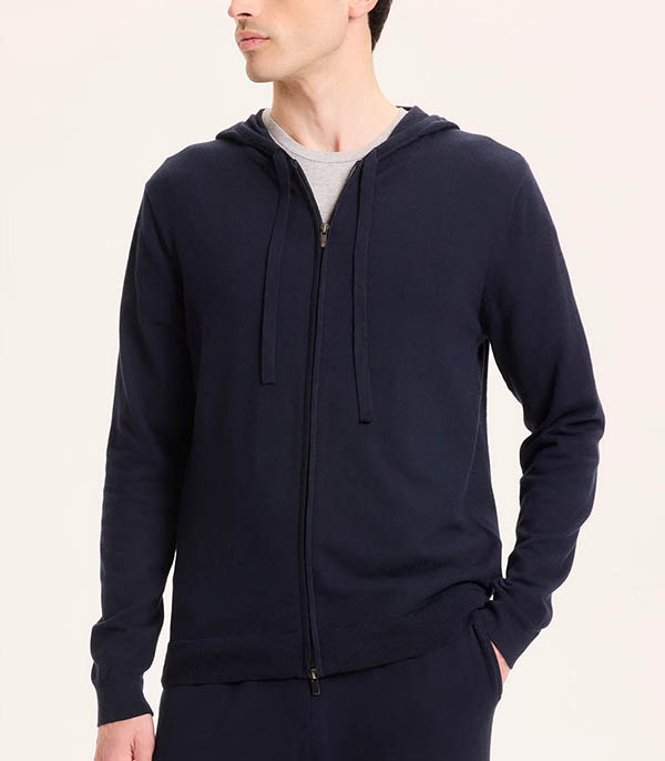 Gilet Homme Marine Col Capuche Manches Longue Majestic Filatures