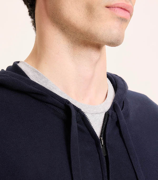 Gilet Homme Marine Col Capuche Manches Longue Majestic Filatures