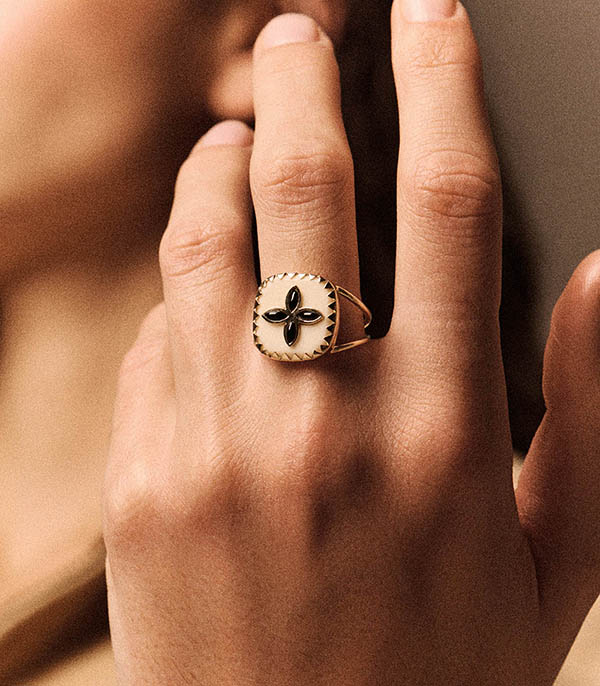 Bague Bowie N°2 Blanc et Onyx Pascale Monvoisin