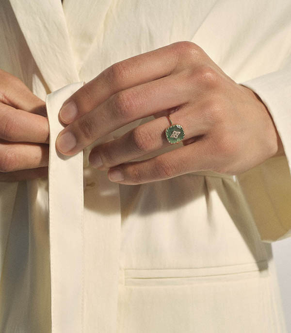 Bague Pierrot Aventurine Quartz Pascale Monvoisin
