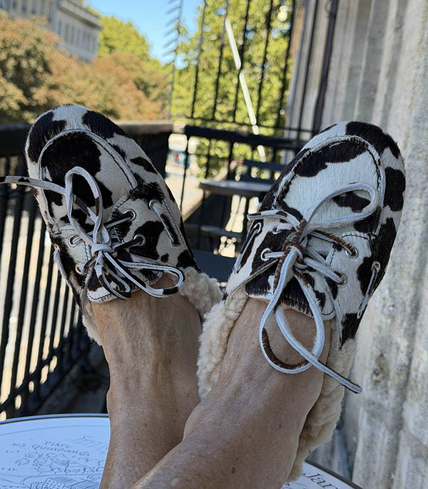 Mules Boat Loafer Fur Cow Print Posa