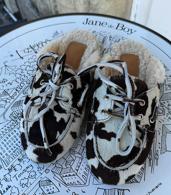 Mules Boat Loafer Fur Cow Print Posa