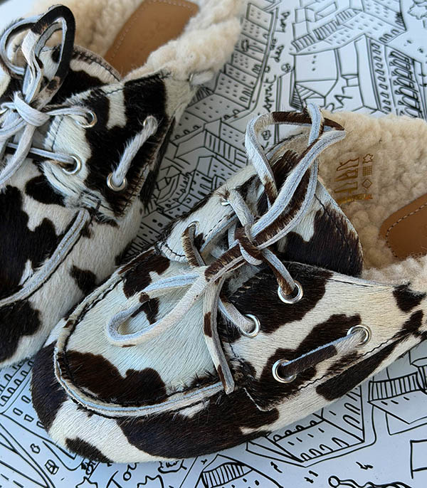 Mules Boat Loafer Fur Cow Print Posa