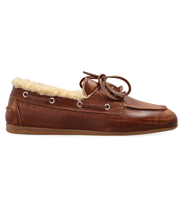Mocassins Boat Loafer Brushed Fur Leather Brown Posa