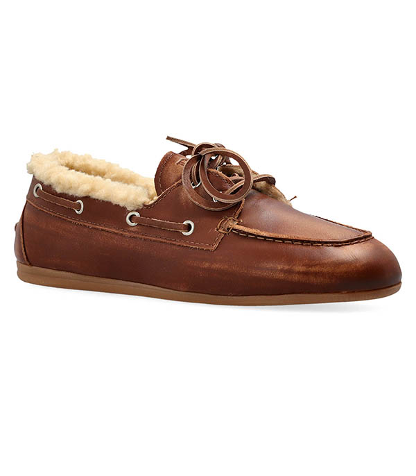 Mocassins Boat Loafer Brushed Fur Leather Brown Posa