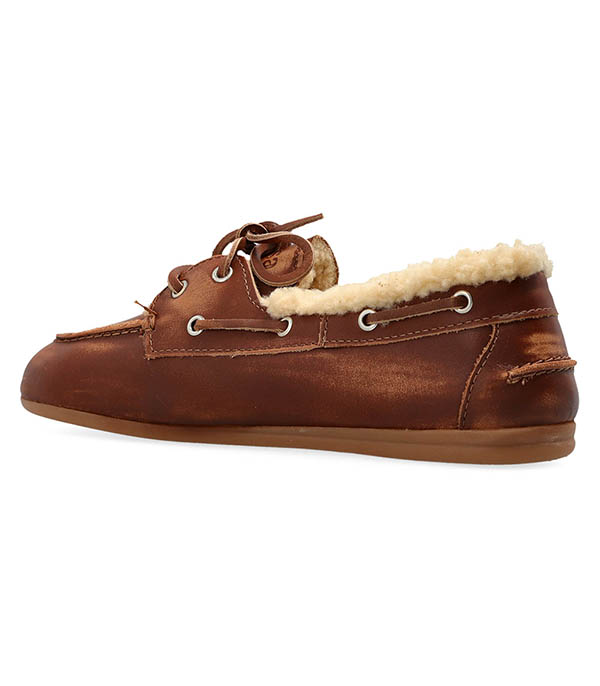 Mocassins Boat Loafer Brushed Fur Leather Brown Posa