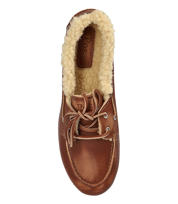 Mocassins Boat Loafer Brushed Fur Leather Brown Posa