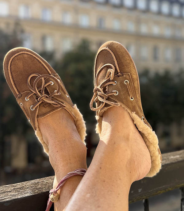 Mules Boat Loafer Fur Burshed Suede Dark Brown Posa