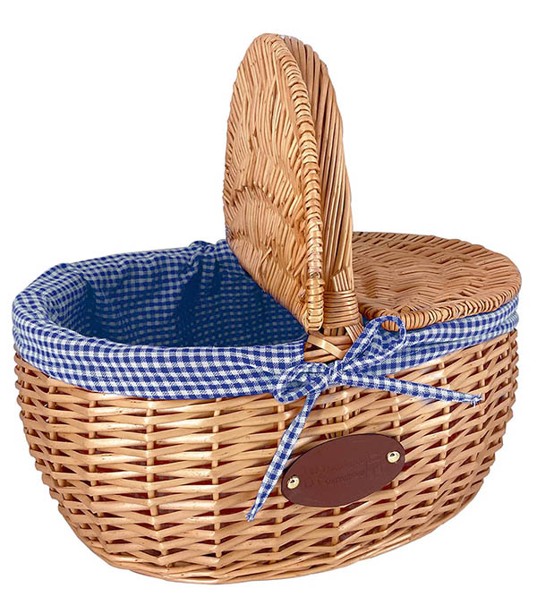 Panier en osier Vichy Bleu Les Jardins de la Comtesse
