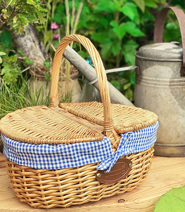 Panier en osier Vichy Bleu Les Jardins de la Comtesse