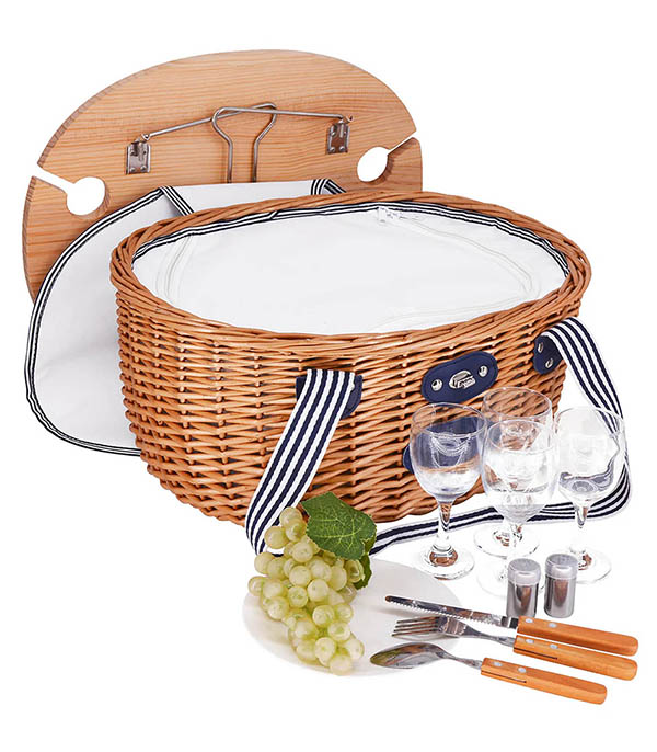 Panier Pique-Nique Belle-Île Rayures Bleu 4 personnes Les Jardins de la Comtesse