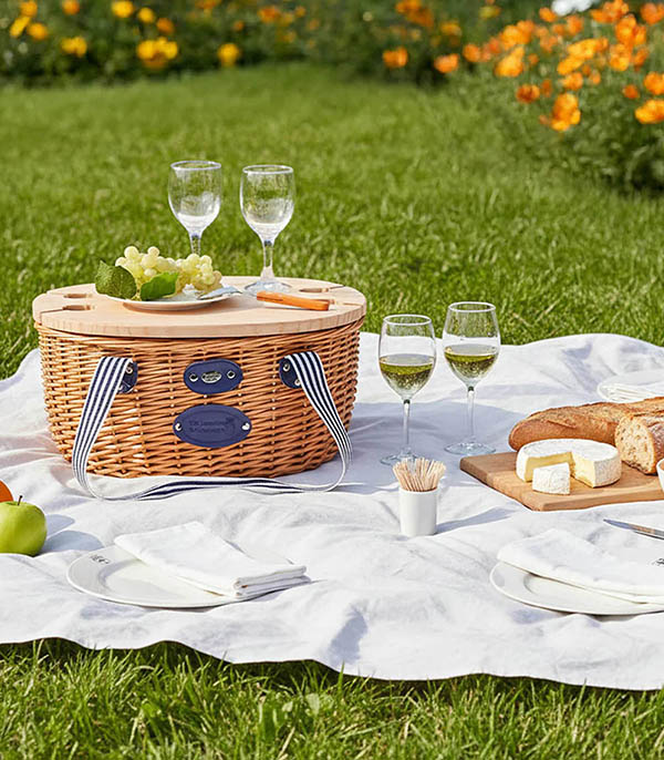 Panier Pique-Nique Belle-Île Rayures Bleu 4 personnes Les Jardins de la Comtesse