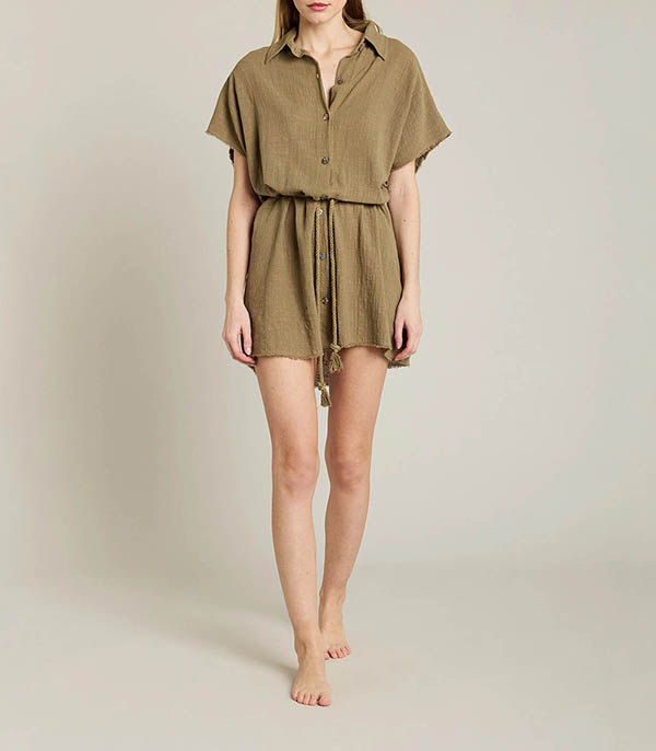 Robe Chemise Paros Kaki Maison Saint Julien - Taille XS/S