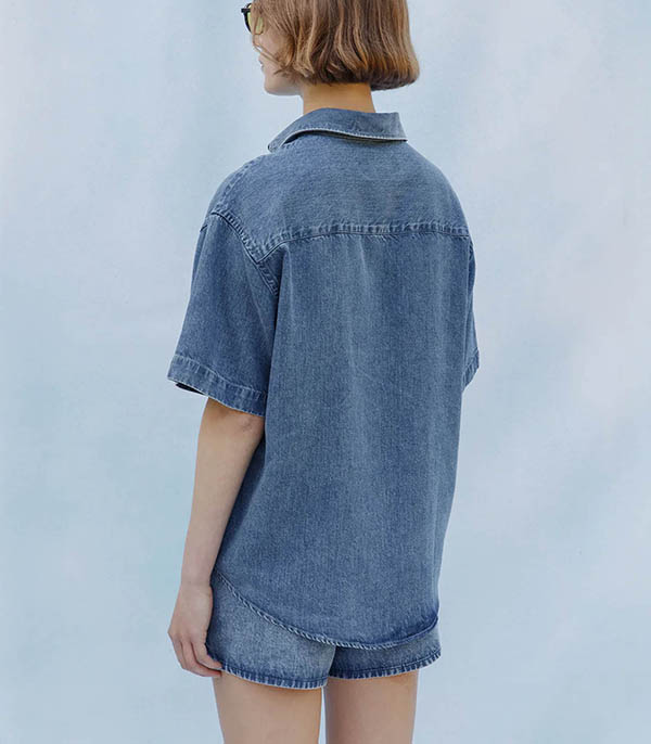 Chemise manches courtes Patch Formes Denim Vrai