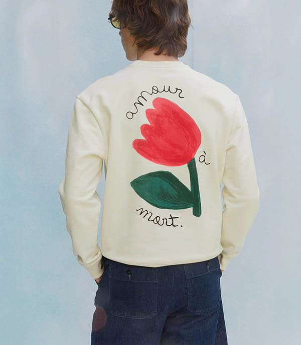 Sweat-shirt Fleurs Ecru Vrai