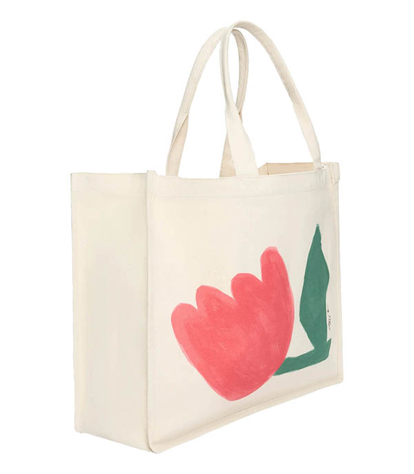 Grand Cabas Fleurs Ecru Vrai
