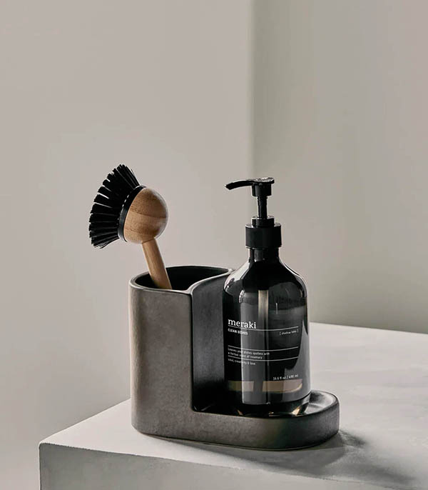 Porte savon et brosse faïence anthracite Meraki