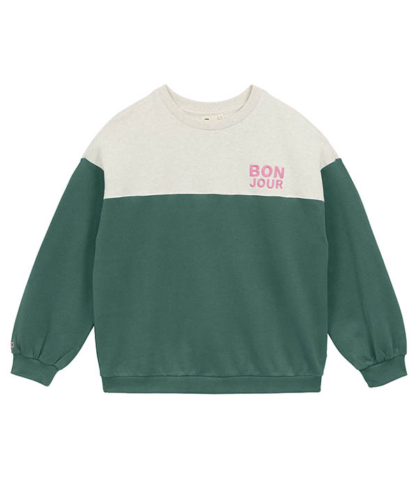 Sweat-shirt Molleton Bicolore Vert Arsène et les Pipelettes