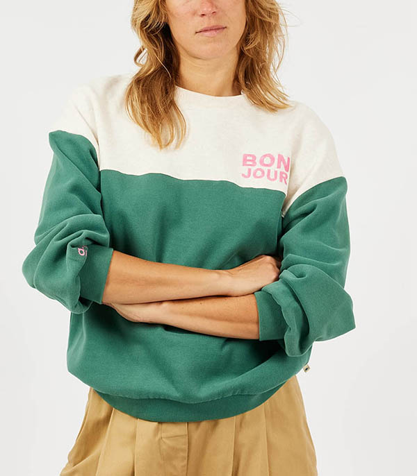 Sweat-shirt Molleton Bicolore Vert Arsène et les Pipelettes