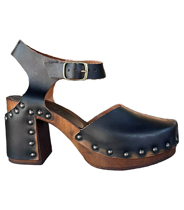 Sandales à talons Cuir Chocolat & Studs Dorés Post&Co