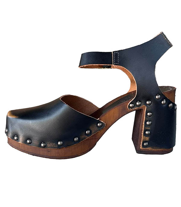 Sandales à talons Cuir Chocolat & Studs Dorés Post&Co