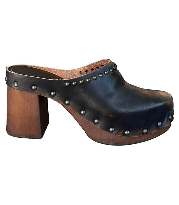 Sabots à talons haut en cuir Chocolat & Studs Post&Co