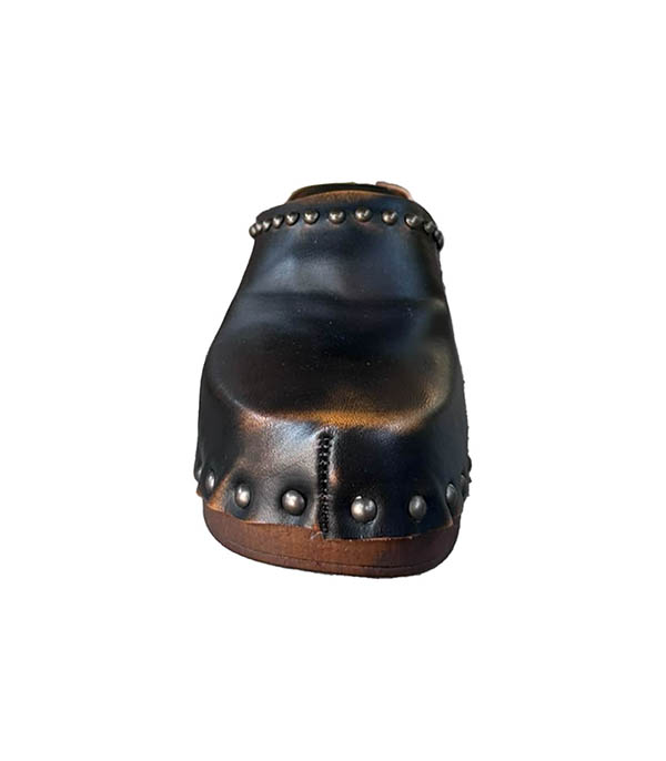 Sabots à talons haut en cuir Chocolat & Studs Post&Co