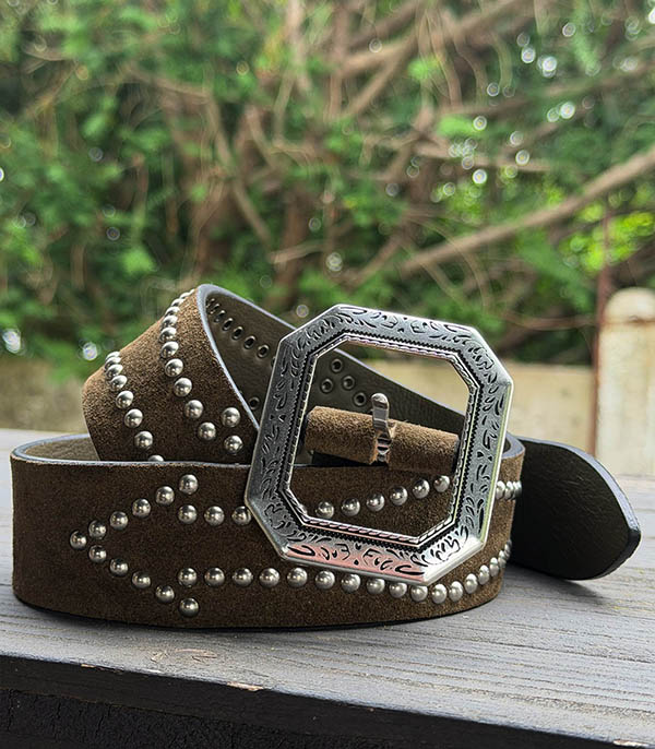 Ceinture en cuir Alicante Olive Studs Argent Post&Co