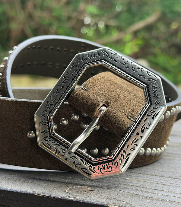 Ceinture en cuir Alicante Olive Studs Argent Post&Co