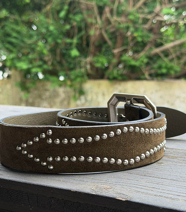 Ceinture en cuir Alicante Olive Studs Argent Post&Co