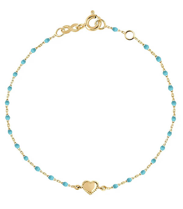 Bracelet Lucky Coeur or jaune et perles de résine 17 cm Gigi Clozeau
