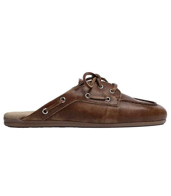 Mules Boat Loafer Brushed Leather Brown  Posa