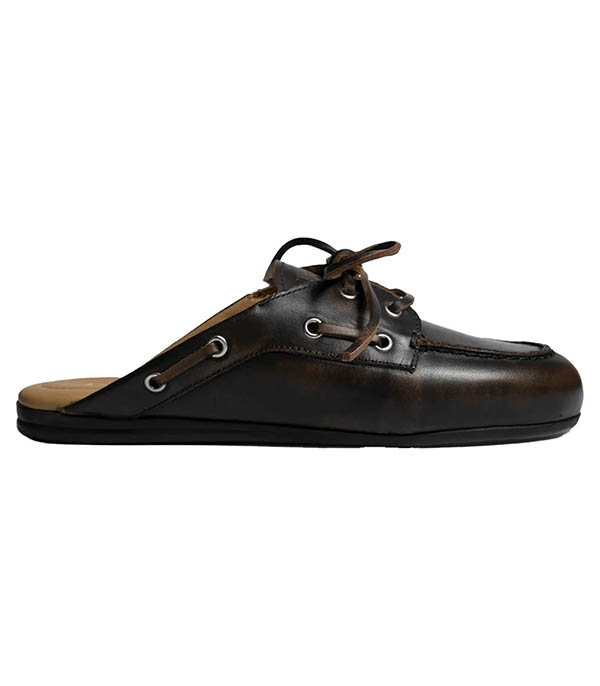 Mules Boat Loafer Brushed Leather Coffee Posa