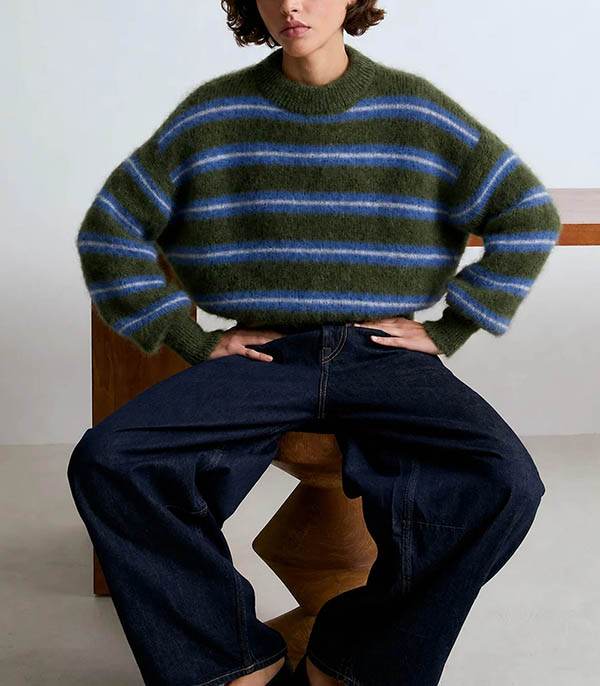 Pull Mohair Nicole Olive/Bleu Surprise Paris