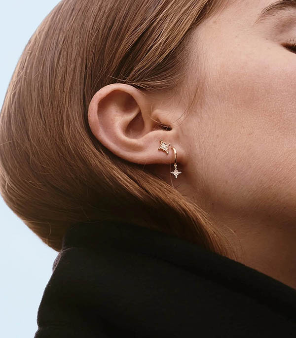 Boucle d'oreille Stella bouton or jaune et diamants Stone Paris