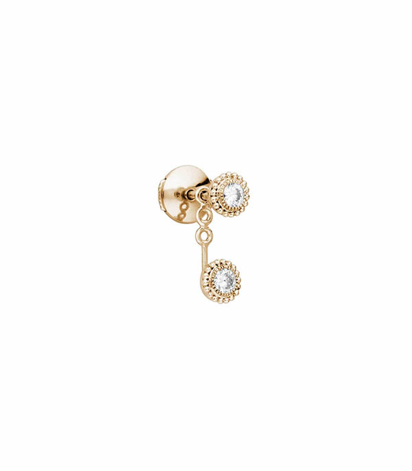 Boucle d'oreille Swan bouton double or jaune et diamants Stone Paris