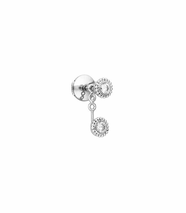 Boucle d'oreille Swan bouton double or blanc et diamants Stone Paris