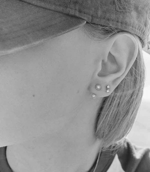 Boucle d'oreille Swan bouton double or blanc et diamants Stone Paris