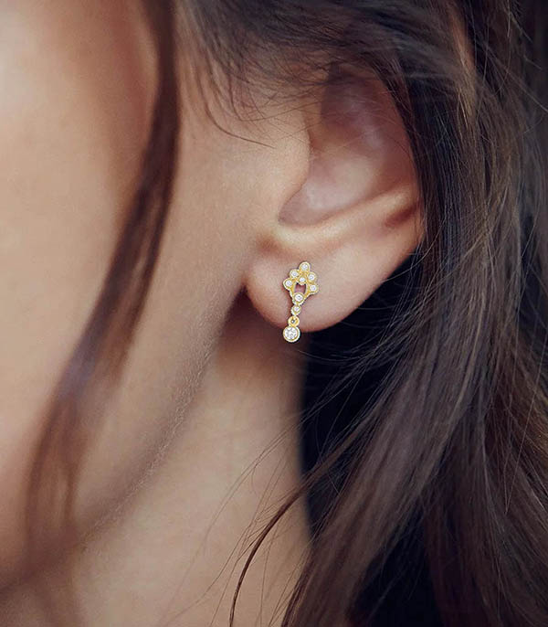 Boucle d'oreille Victoria bouton or jaune et diamants Stone Paris