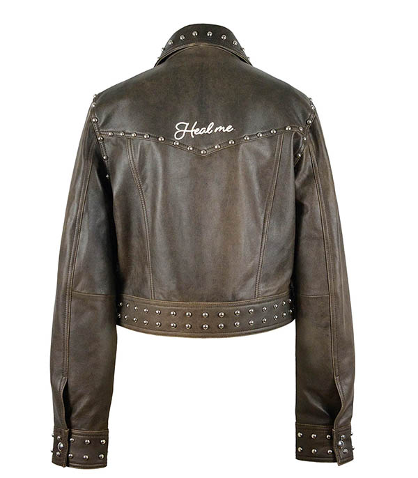 Veste en daim à studs Dark Brown Monoki