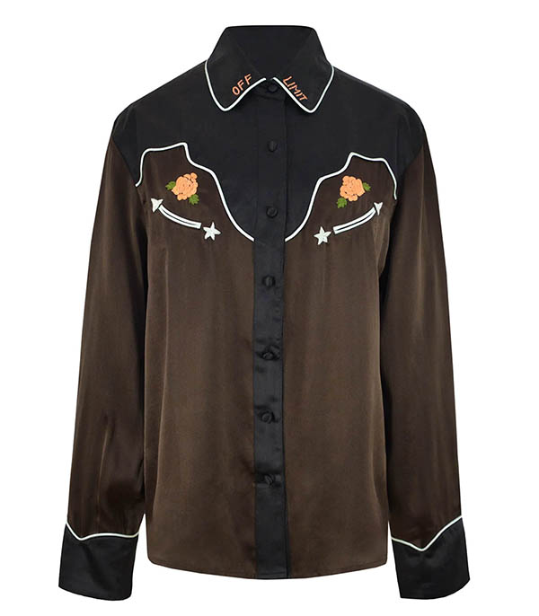 Chemise Dolly en soie Brown/Navy Monoki - Taille Taille unique