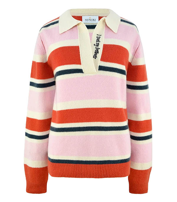 Polo en cachemire rayé Pink Combo Monoki - Taille Taille unique