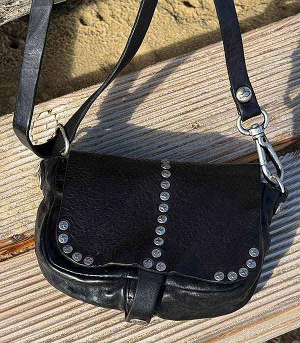 Sac Bandoulière à clous Mini Serena Noir Campomaggi