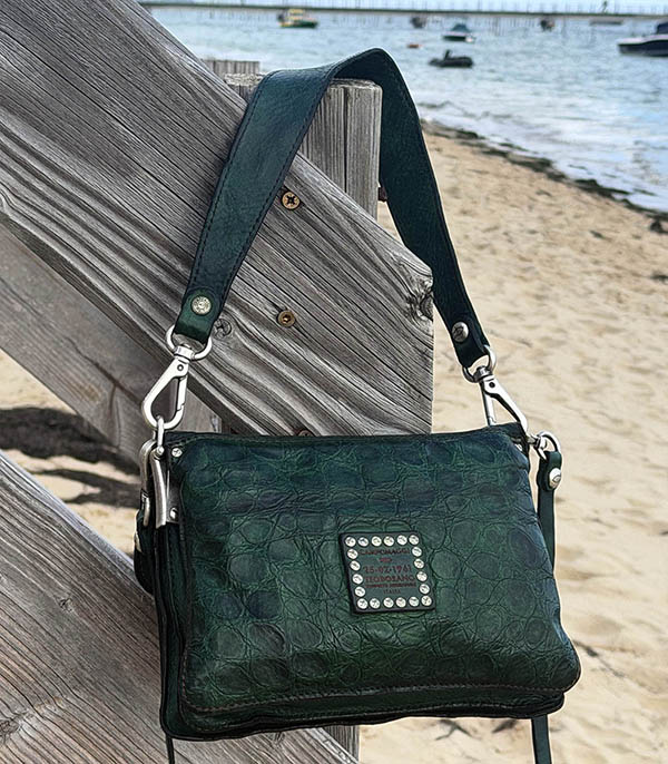 Sac bandoulière Small Agnese en cuir vert bouteille Campomaggi