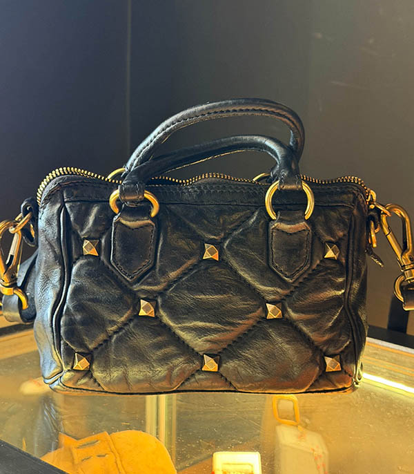 Sac bowling à clous Ricchiarda S en cuir Noir Campomaggi