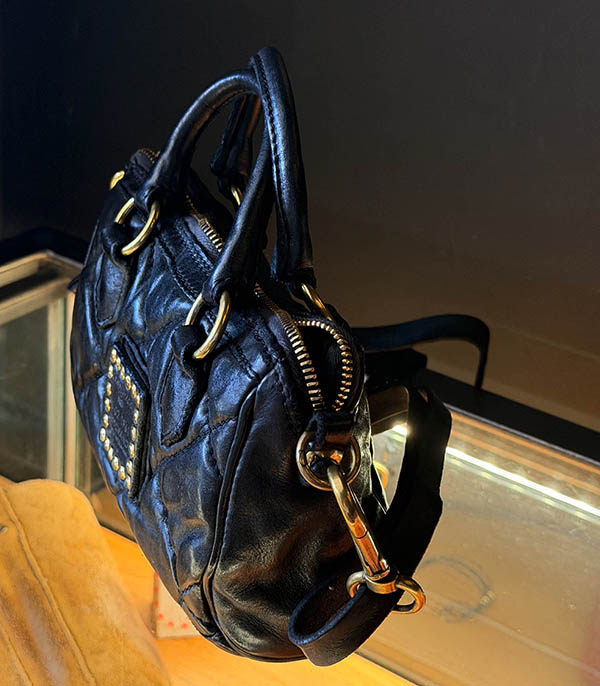 Sac bowling à clous Ricchiarda S en cuir Noir Campomaggi