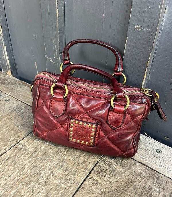 Sac bowling à clous Ricchiarda S en cuir Wine Campomaggi
