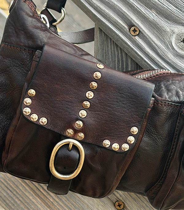 Sac bandoulière à clous Ottavia en cuir Brown Campomaggi